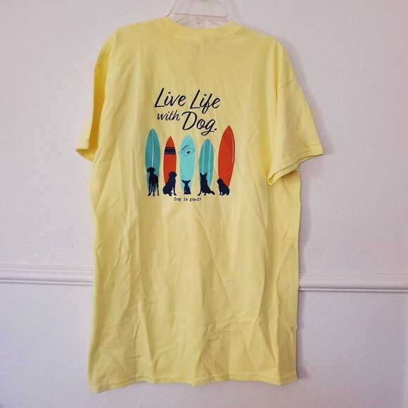 Dog Is Good T-shirt Live Life With Dog Yellow Surf Beach Mens Size Medium New - Picture 12 of 14